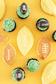 Cupcakes and cookies for a rugby party