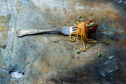 Fork with spaghetti and meatball