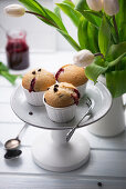 Vegan muffins with sweet cherry jam and chocolate chips