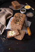 Wholewheat bread loaf cut