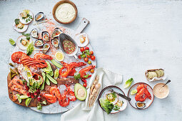 Seafood platter with dips