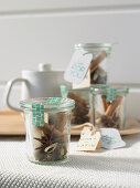 Small jars with chai latte spice mix as a gifts