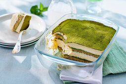 Matcha tiramisu with amaretto