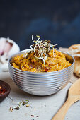 Lentil curry spread with sprouts