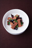 Chocolate thyme mousse with cassis gel