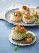 Vol au vents filled with crayfish in a nettle sauce with keta caviar