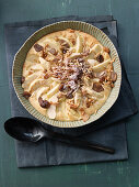Braised apple clafoutis with chestnut crust