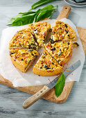 Wild garlic and courgette tart, sliced