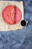 Crepes with beetroot juice