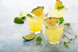 Pineapple margarita with lime and cilantro