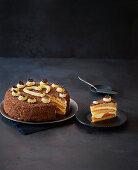 Sparkling wine cake with apricots and grated chocolate