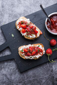 Toasted bread with vegan cottage cheese and strawberry chili chutney