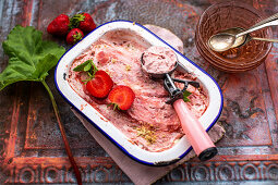 Strawberry and rhubarb ice cream