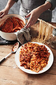 Homemade tagliatelle with pork ribs