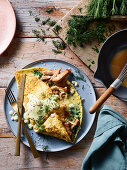 Cheese and porchetta omelettes