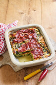 Spinach lasagne 'carbonara'