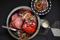 Glazed maple and bourbon corned beef with winter slaw