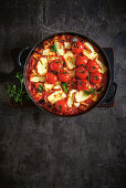 Chickpea ratatouille and halloumi bake