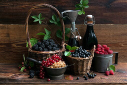 Still life with blackberries, currants, blueberries and raspberries