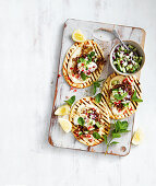 Crispy lamb and hummus flatbreads