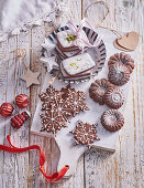 Three sorts of Christmas cookies made from cocoa dough