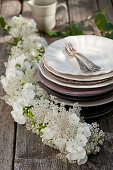 Garland of Queen Anne's lace and phlox decorating table