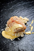 Zander with IPA Hollandaise and risotto