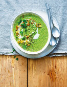 Broccoli, leek and coconut cream soup