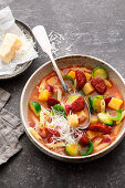 Minestrone with turnips and Brussels sprouts
