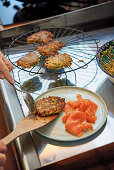 Zucchini cakes with smoked salmon