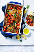 Paprika lamb and chickpea tray bake