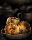 Turkish baklava with walnuts in rustic style