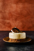 White chocolate, pear and cognac mousse cake