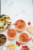 Melonen-Tomaten-Gazpacho mit Zitronen-Olivenöl