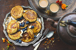 Turmeric and chai tea, banana pancakes