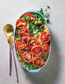 Greek-style baked fragrant rice with roasted tomatoes