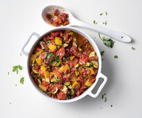 Nduja pepper sauce with courgette and tomatoes