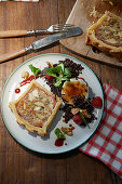 Chicken pie with lentil salad and goat’s cheese