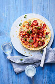 Custard tart with strawberries and rhubarb