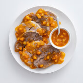 Boiled veal and beef with a pumpkin and pear chutney