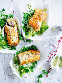 Porc and apple sausage rolls with celery salad