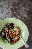 Mussels served with African samp (African mealie rice)