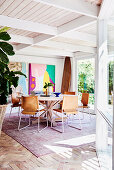 View of dining area with leather chairs