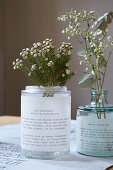 Transparent paper printed with writing as vase cuffs