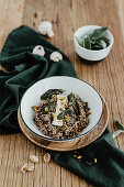 Buchwheat with camembert, mushrooms and sage