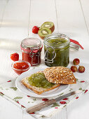 Gooseberry-kiwi jam and strawberry jam