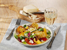 Grilled vegetable salad with ciabatta and parmesan cheese