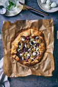 Grape galette with buffalo mozzarella