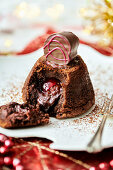 Maraschino pudding with melted chocolate