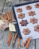 Cinnamon stars with chocolate icing